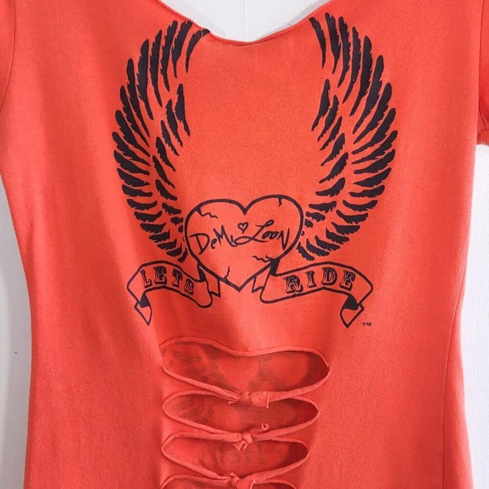 DeMi Loon Biker 'Holy Hell Bombshell Skull Women's T-Shirt Cut-Out  Medium - Picture 4 of 6